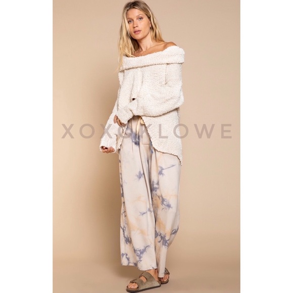 LAST ONE POL Cream Draped Cowl Neck Sweater Popcorn Knit Relaxed Fit - Picture 11 of 12